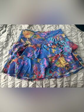 Vibrant Blue Multicolor Print Skirt